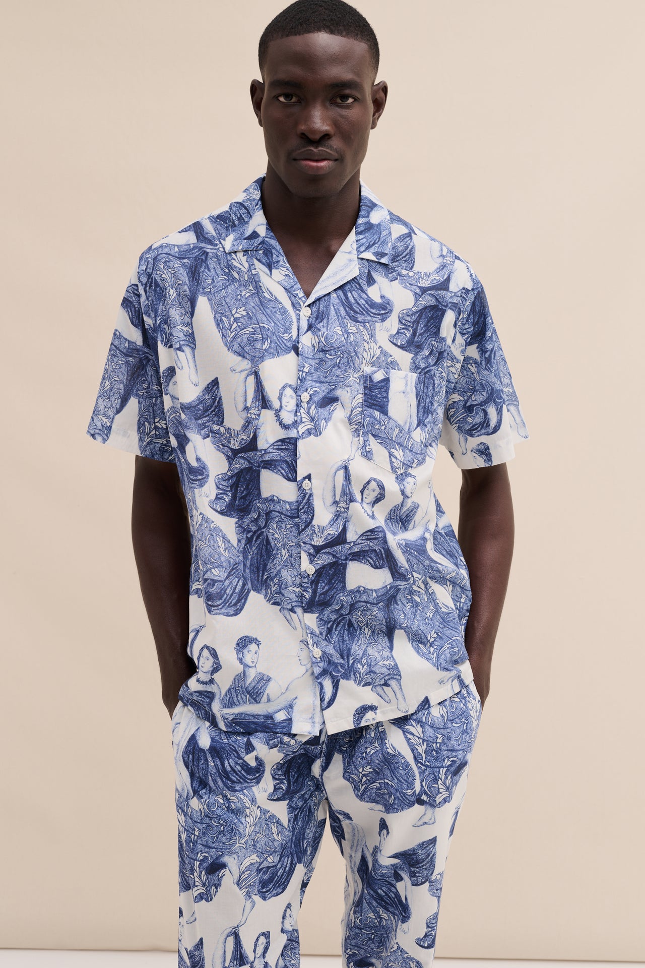 Men’s Cuban Long Pyjama Set Flora Blue