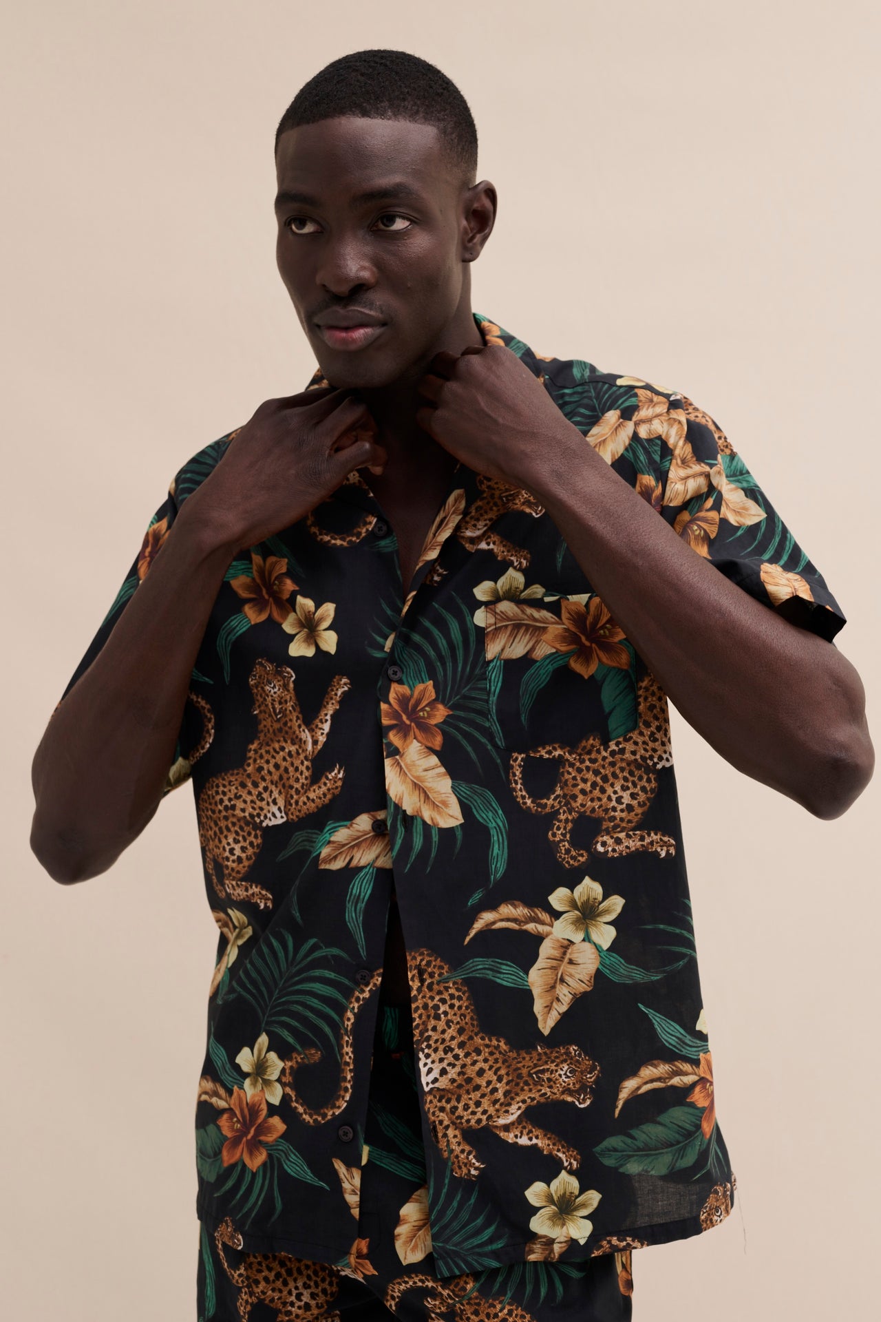 Men’s Cuban Pyjama Shirt Soleia Print Black/Yellow