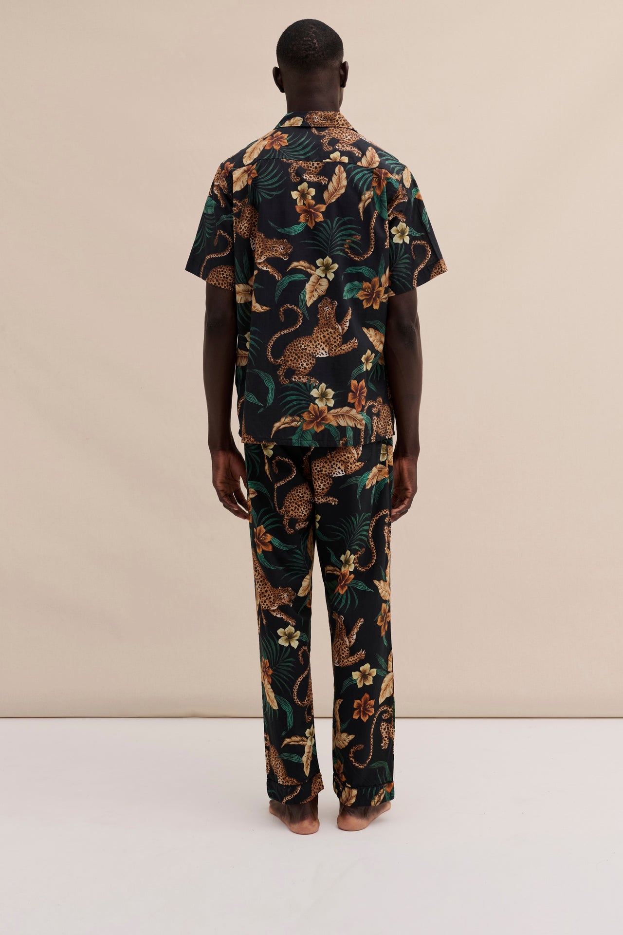 Men’s Cuban Long Pyjama Set Soleia Leopard Print Black/Yellow