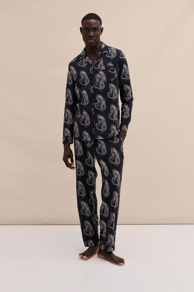 Men’s Long Pyjama Set Sansindo Tiger Print Black/Cream