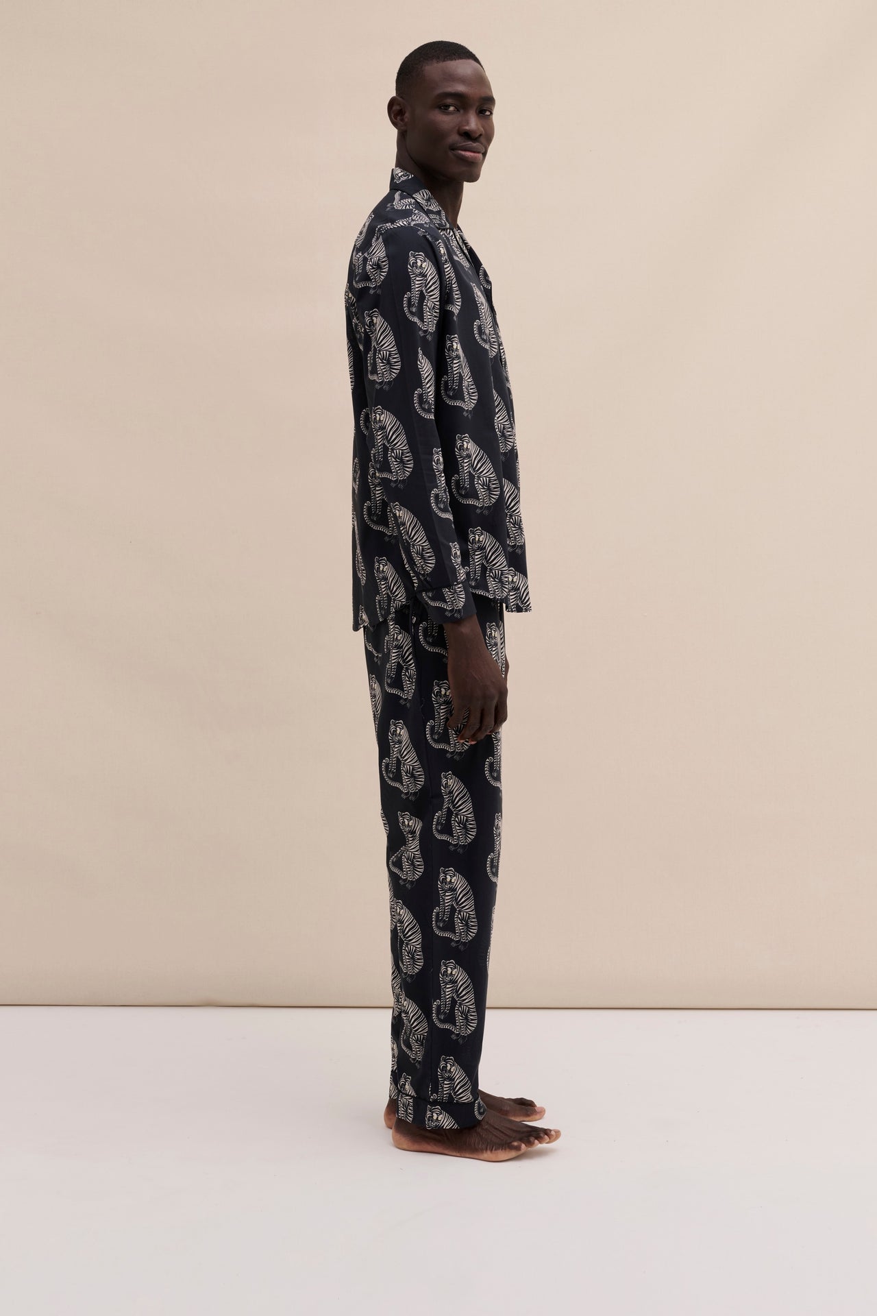 Men’s Long Pyjama Set Sansindo Tiger Print Black/Cream