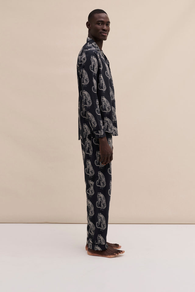 Men’s Long Pyjama Set Sansindo Tiger Print Black/Cream