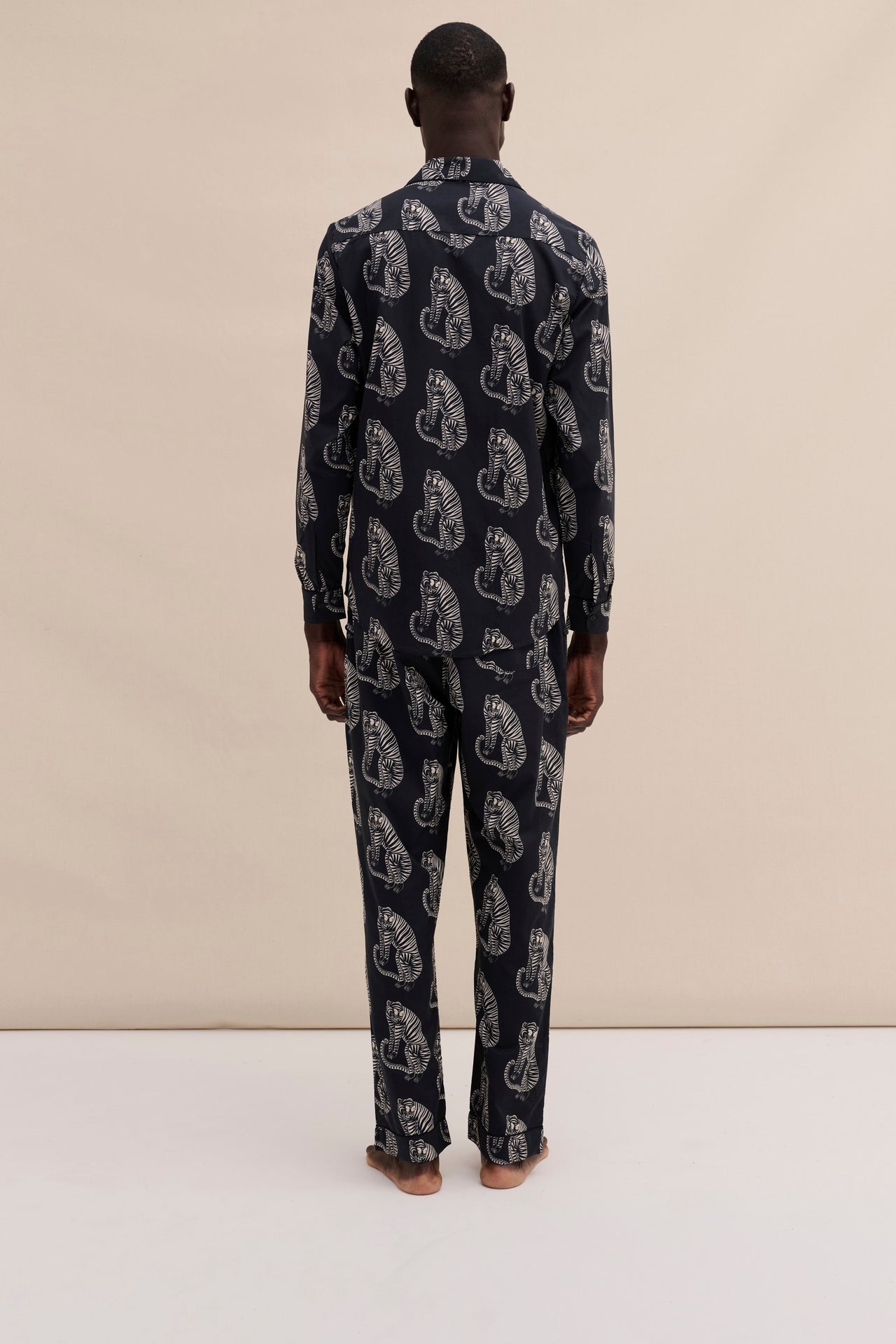 Men’s Long Pyjama Set Sansindo Tiger Print Black/Cream