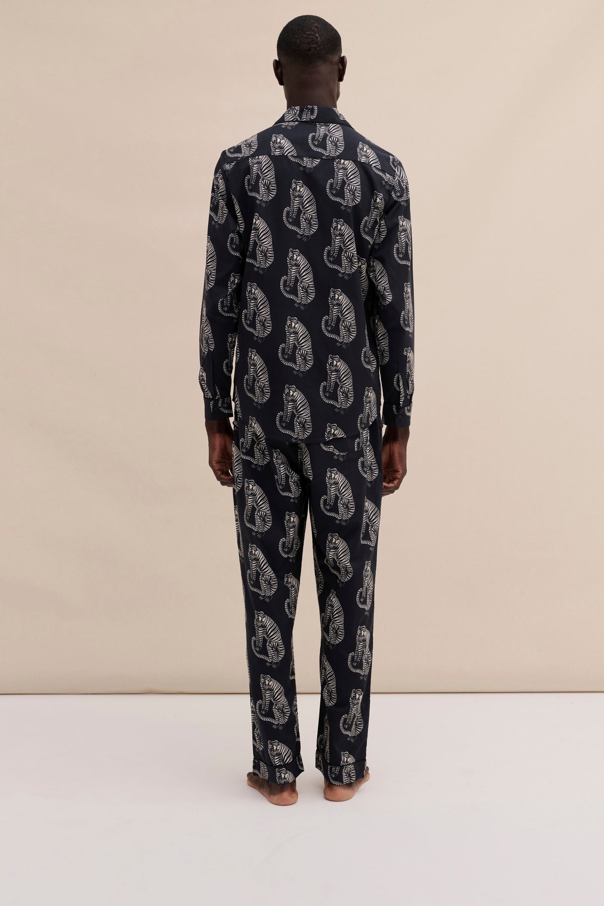 Men’s Long Pyjama Set Sansindo Tiger Print Black/Cream