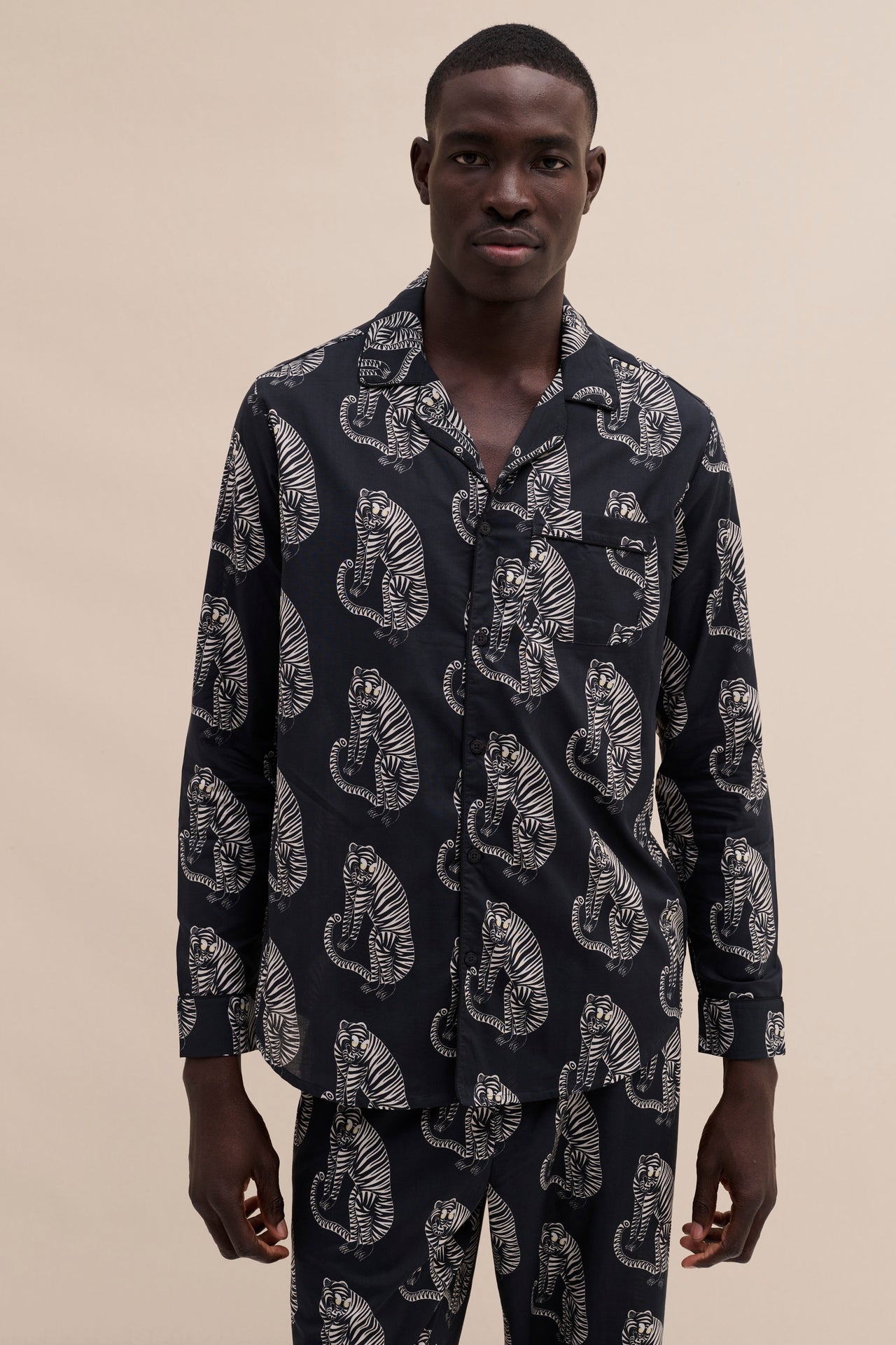Men’s Long Pyjama Set Sansindo Tiger Print Black/Cream