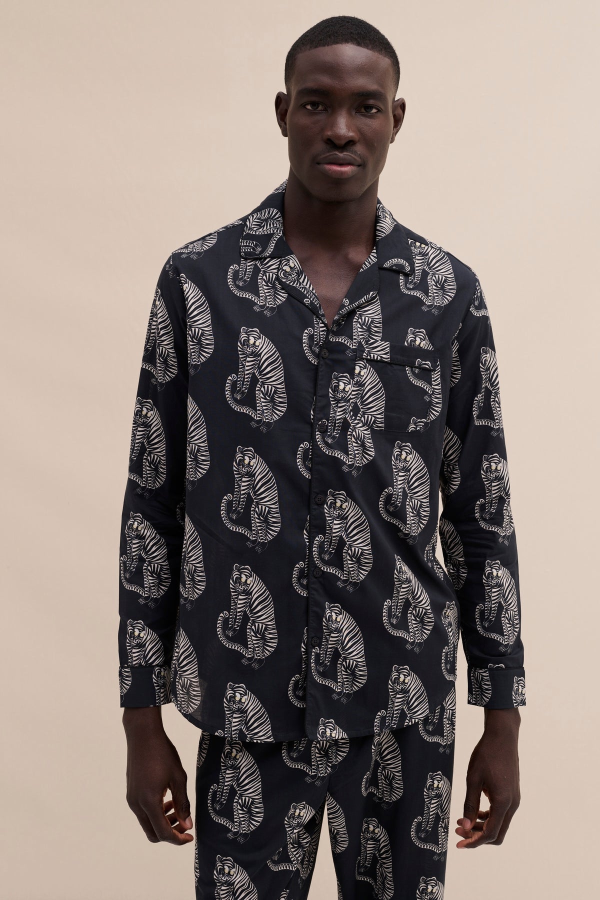 Men’s Long Pyjama Set Sansindo Tiger Print Black/Cream