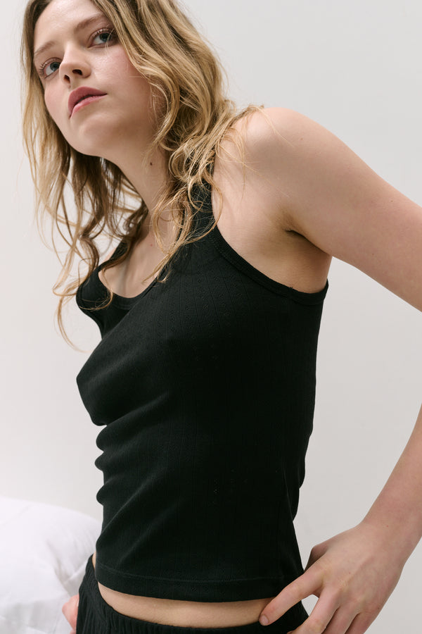 Pointelle Tank Top Black