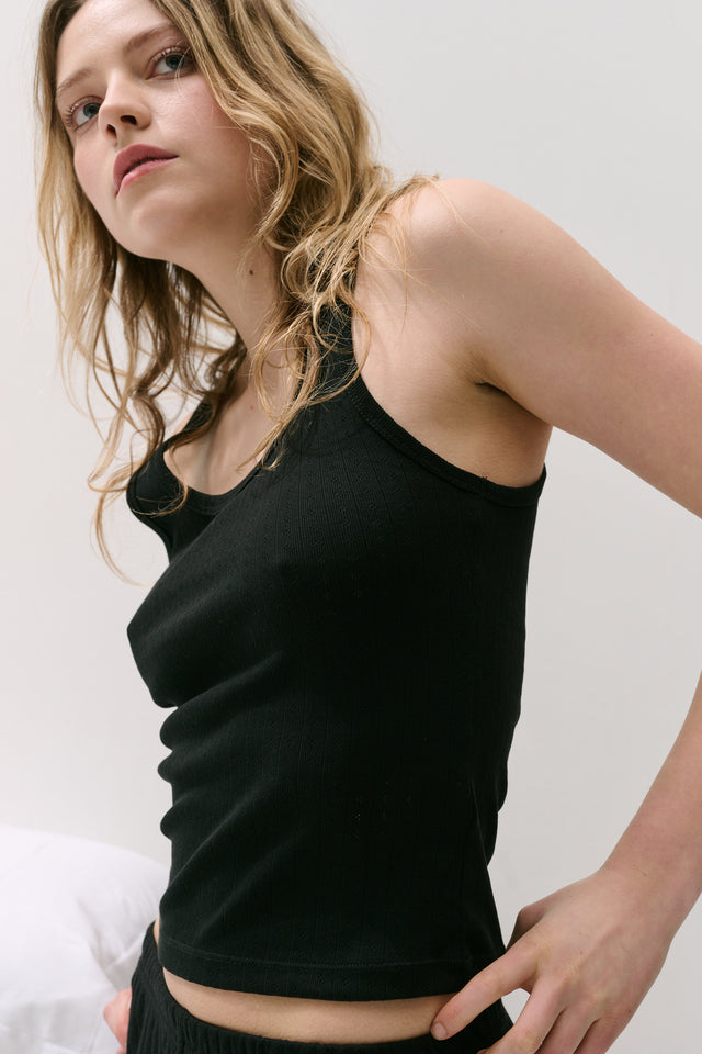 Pointelle Tank Top Black