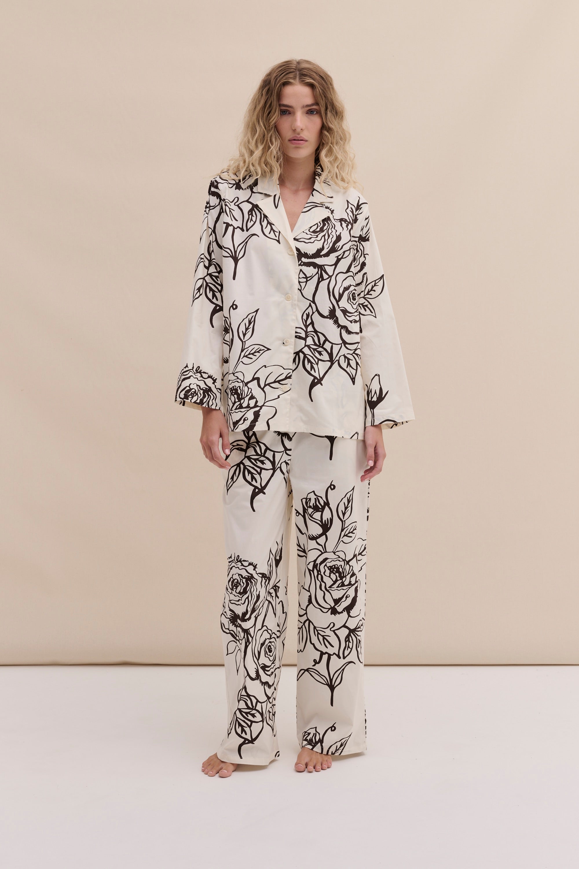 402 Long Pyjama Set Cream Brown