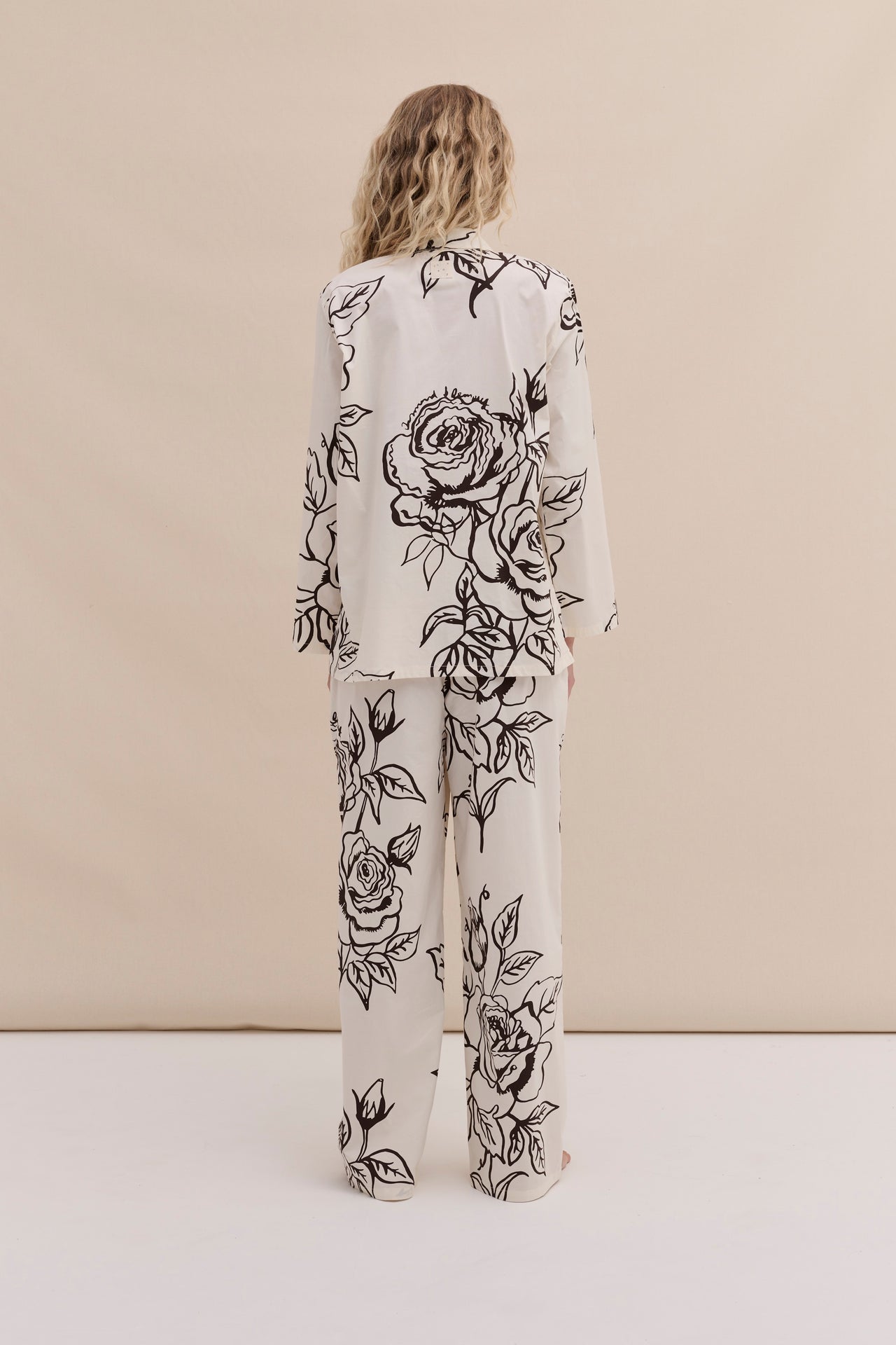402 Long Pyjama Set Rose Cream/Brown