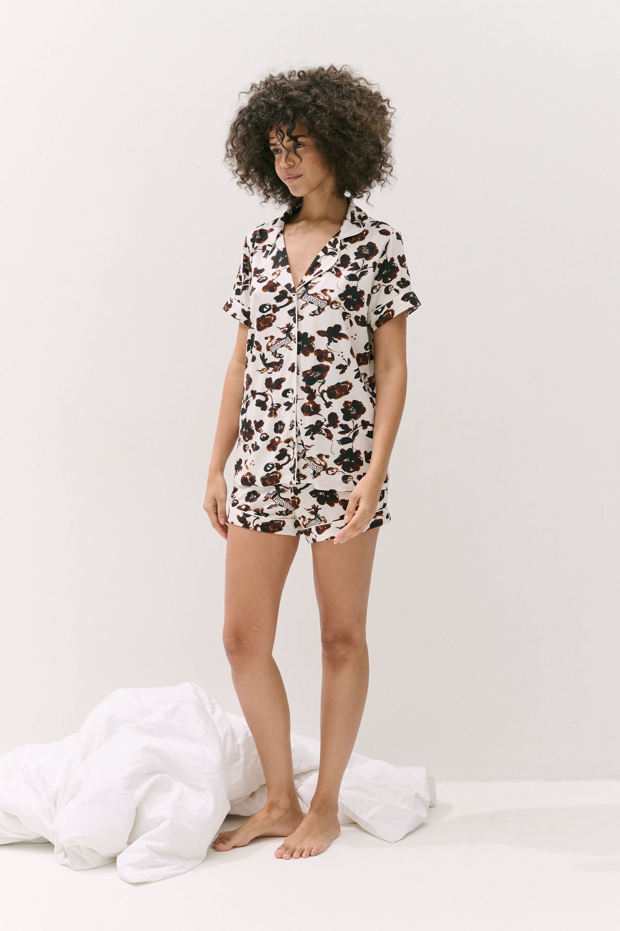Lyocell Jersey Short Pyjama Set Bunny Cream/Brown
