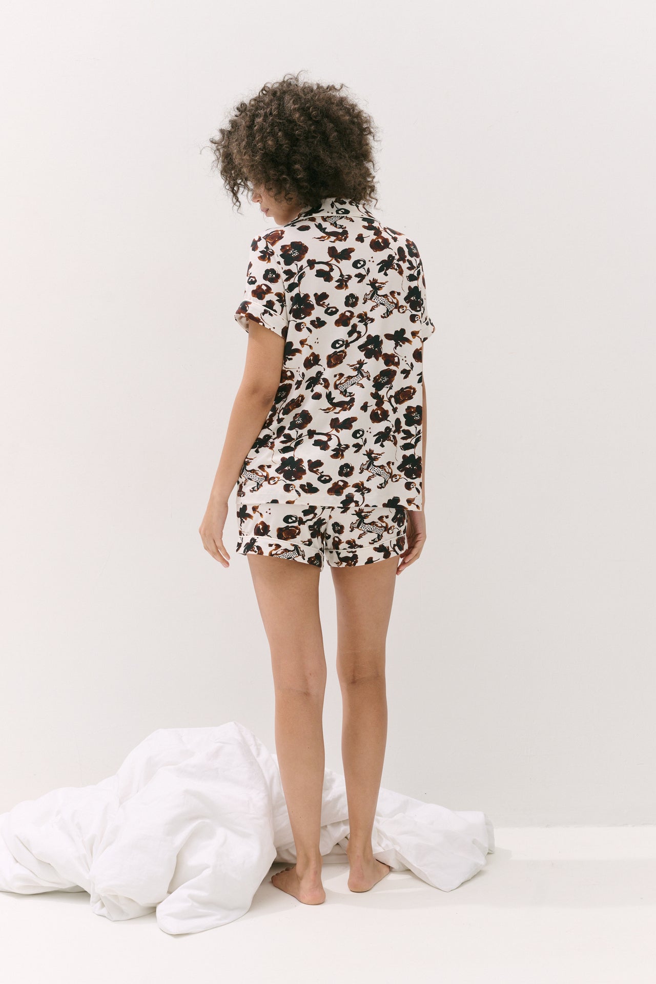 Lyocell Jersey Short Pyjama Set Bunny Cream/Brown