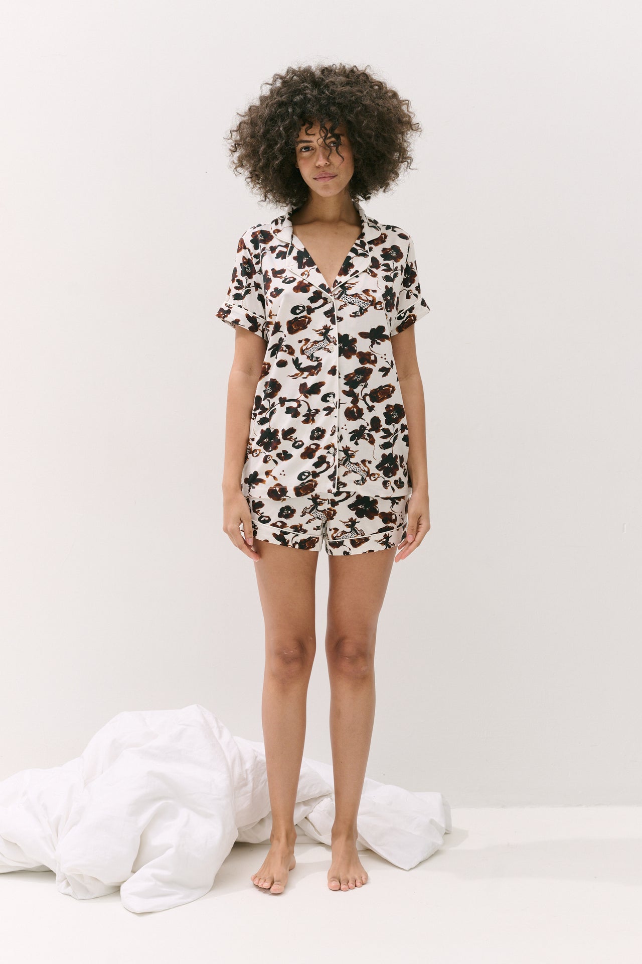 Lyocell Jersey Short Pyjama Set Bunny Cream/Brown