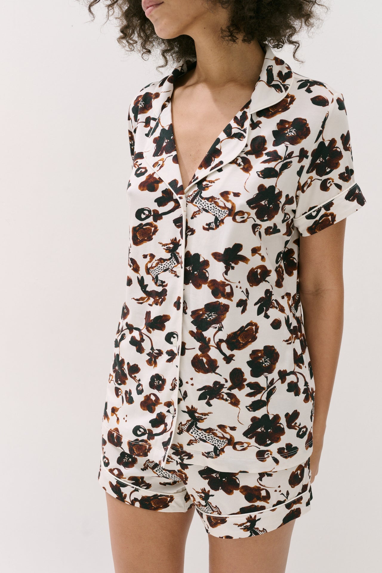 Lyocell Jersey Short Pyjama Set Bunny Cream/Brown