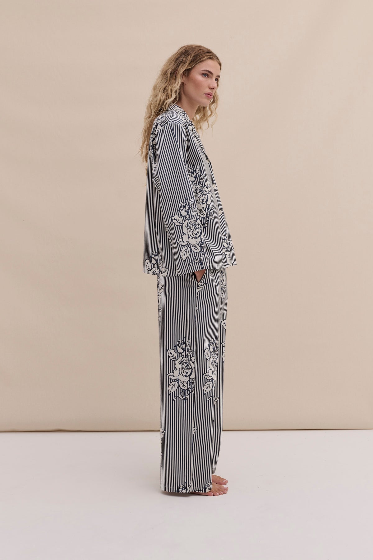 402 Long Pyjama Set Pinstripe Rose/Navy
