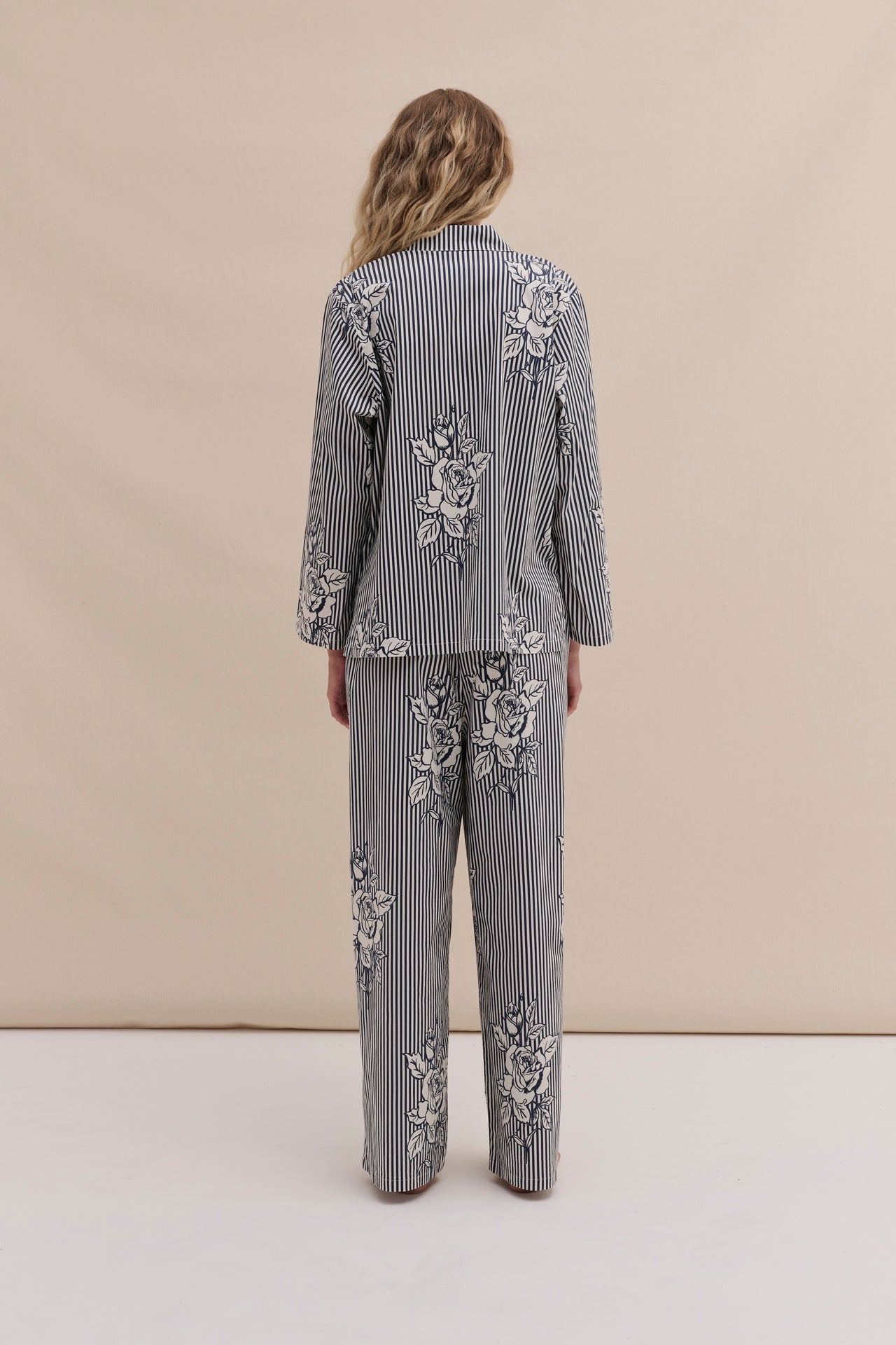 402 Long Pyjama Set Pinstripe Rose/Navy