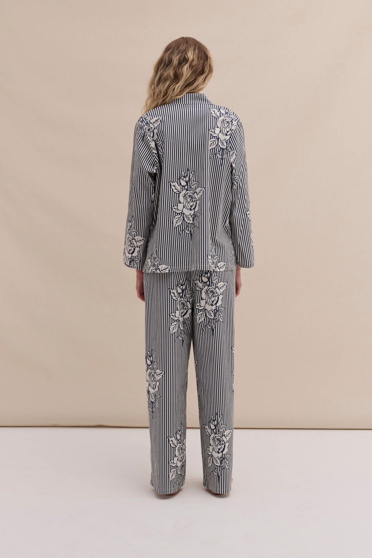 402 Long Pyjama Set Pinstripe Rose/Navy