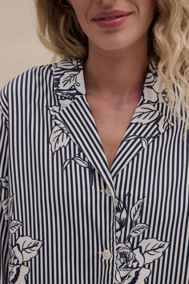 402 Shirt Pinstripe Rose Navy
