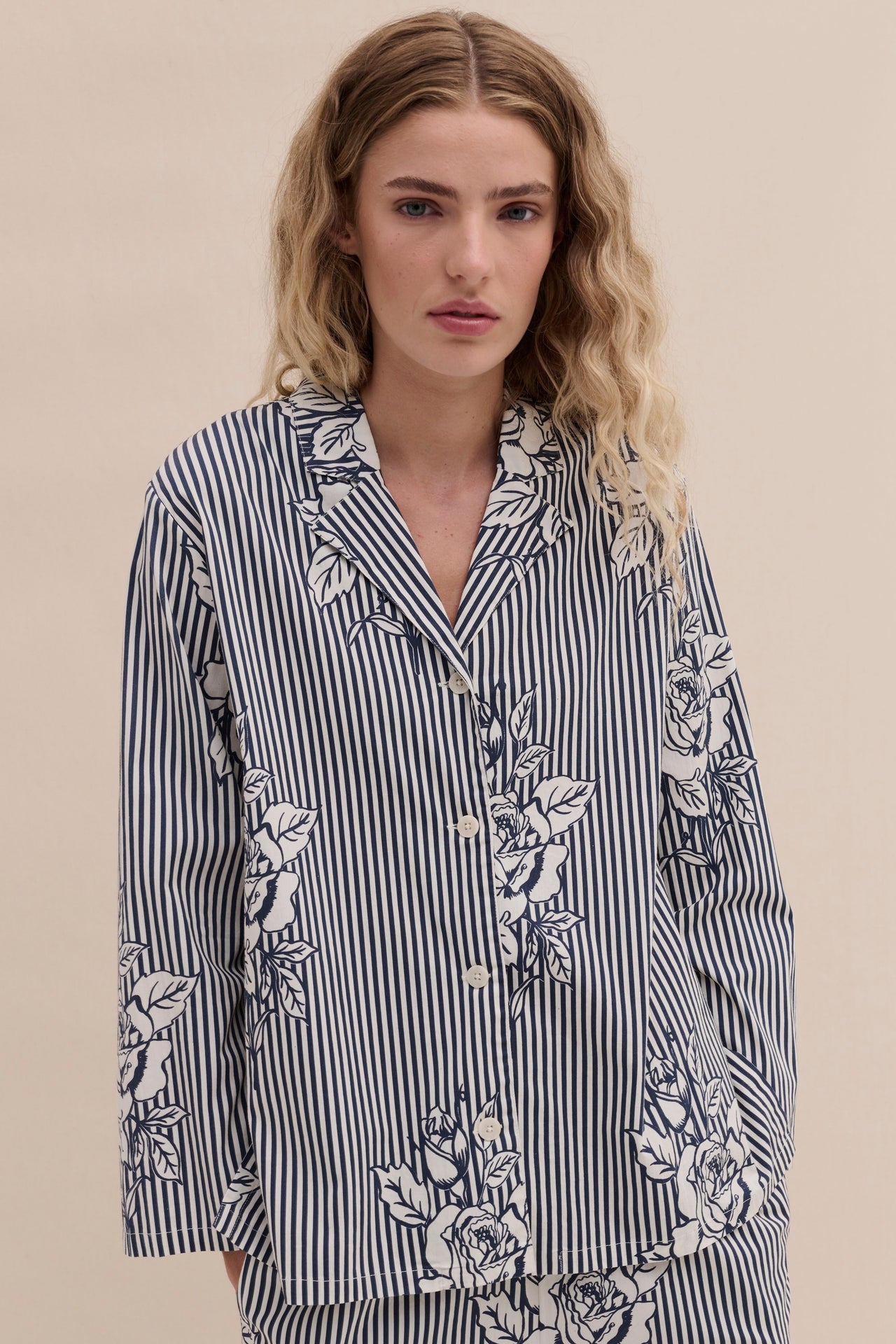 402 Long Pyjama Set Pinstripe Rose/Navy