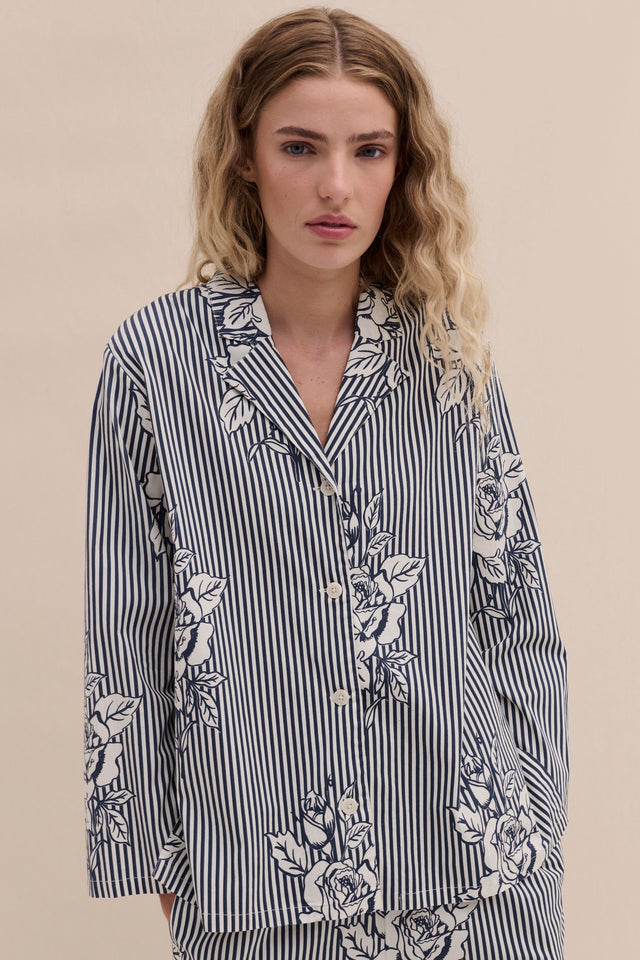 402 Long Pyjama Set Pinstripe Rose/Navy