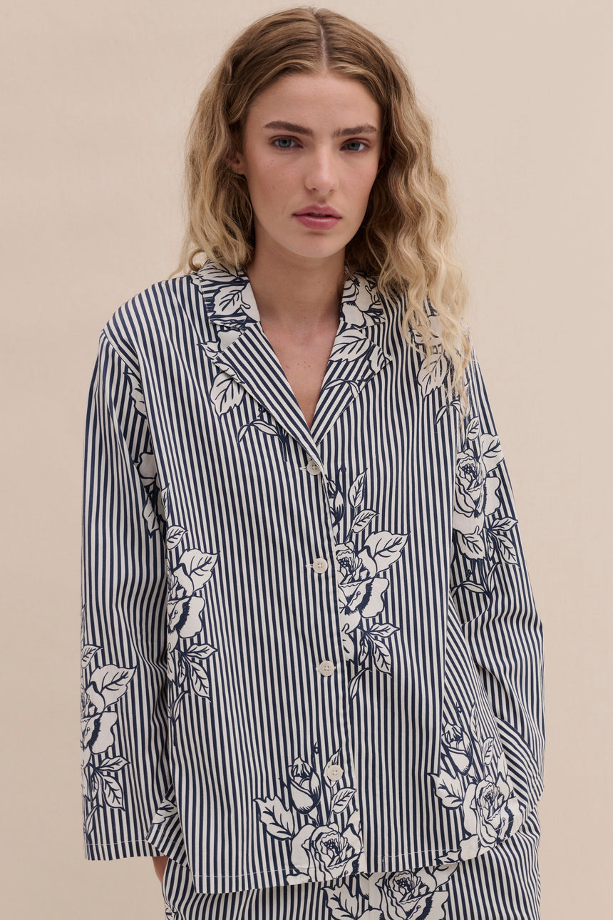 402 Long Pyjama Set Pinstripe Rose/Navy
