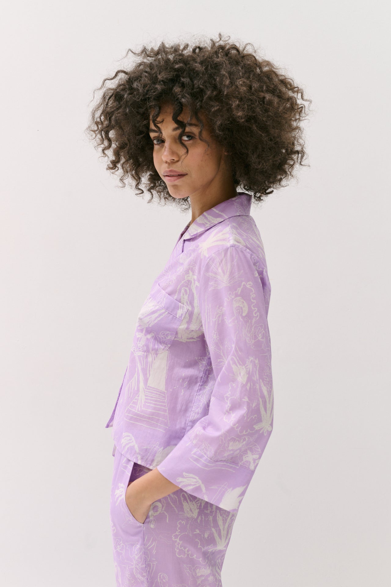 Boxy Shirt and Wide Leg Trouser Set Temple Del Sol Purple