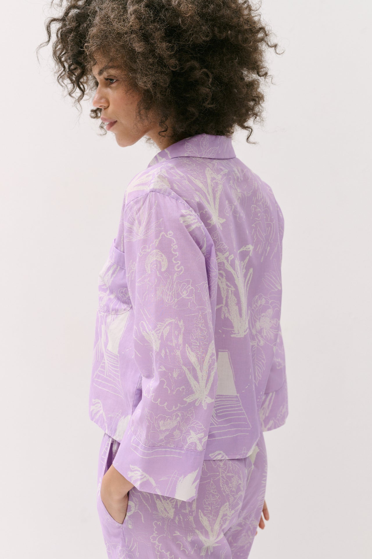 Boxy Shirt and Wide Leg Trouser Set Temple Del Sol Purple