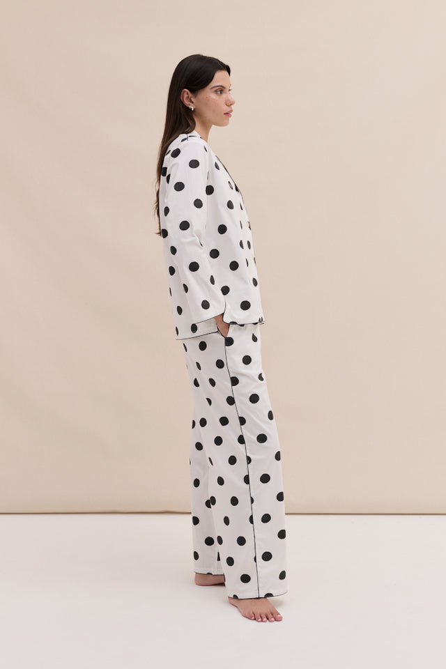 402 Long Pyjama Set Dot White/Black