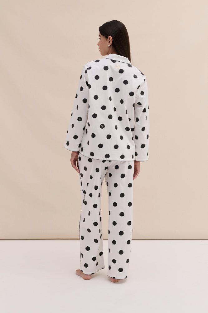 402 Long Pyjama Set Dot White/Black