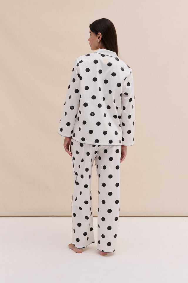 402 Long Pyjama Set Polka Dot White/Black