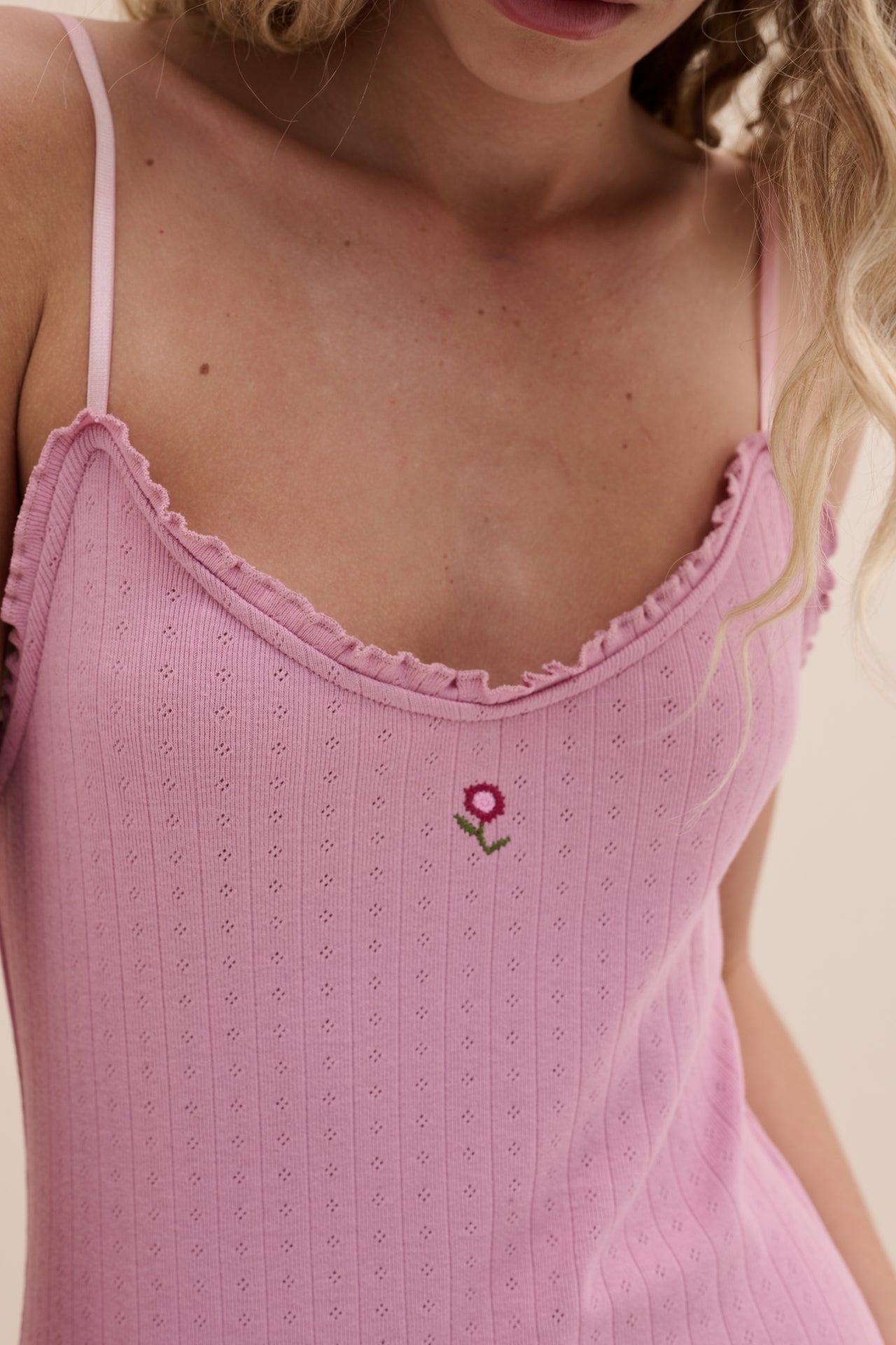 Pointelle Short Slip Nightie Pink