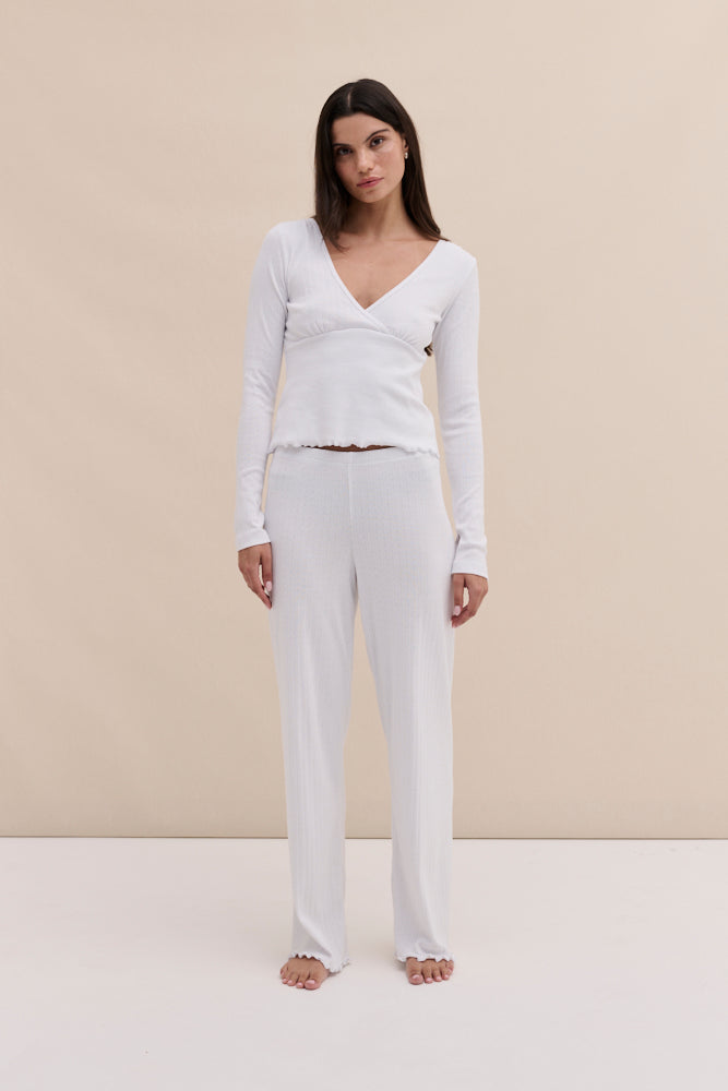 Pointelle Long Sleeve Top White