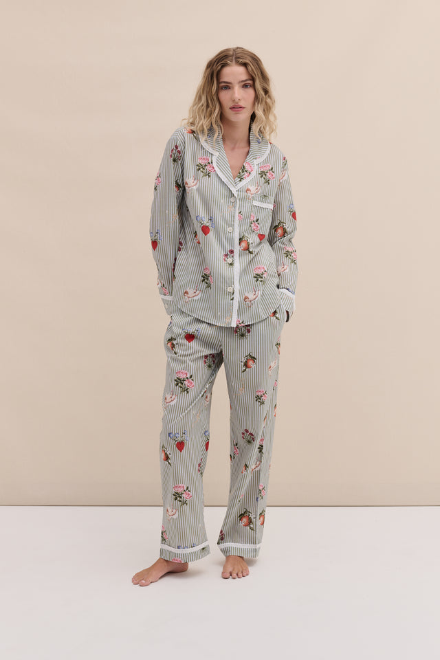 Long Pyjama Set Primavera Pinstripe Blue
