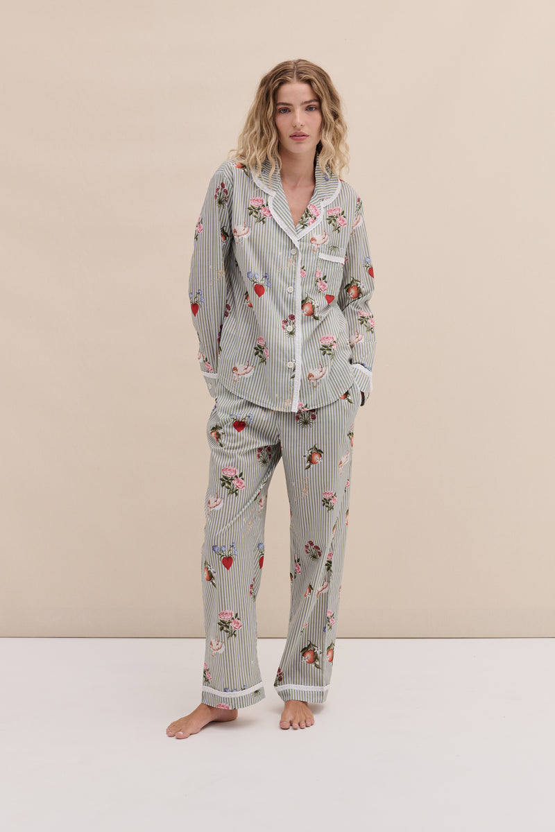 Long Pyjama Set Primavera Pinstripe Blue