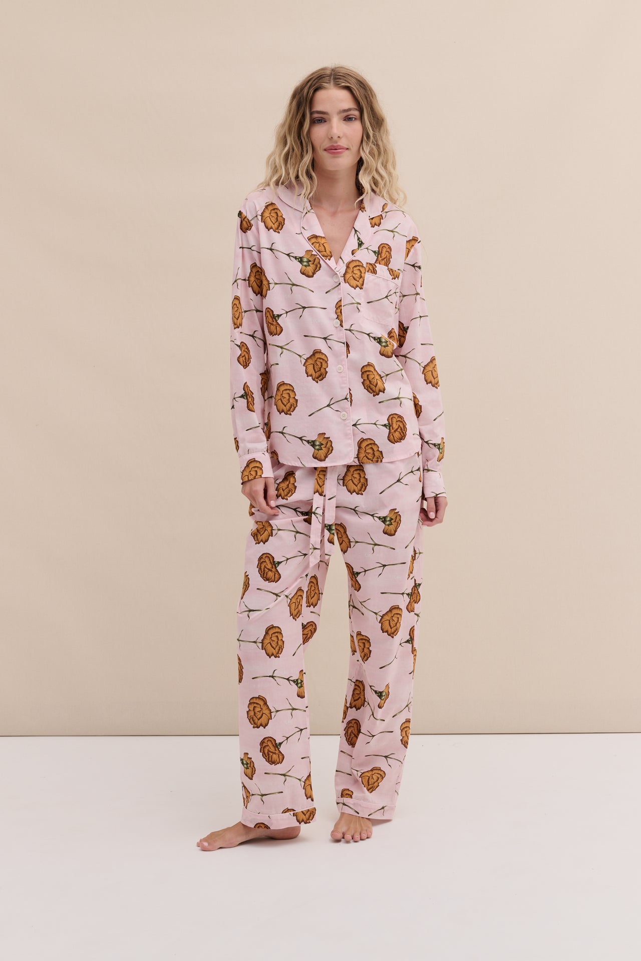 Long Pyjama Set Carnations Pink/Orange