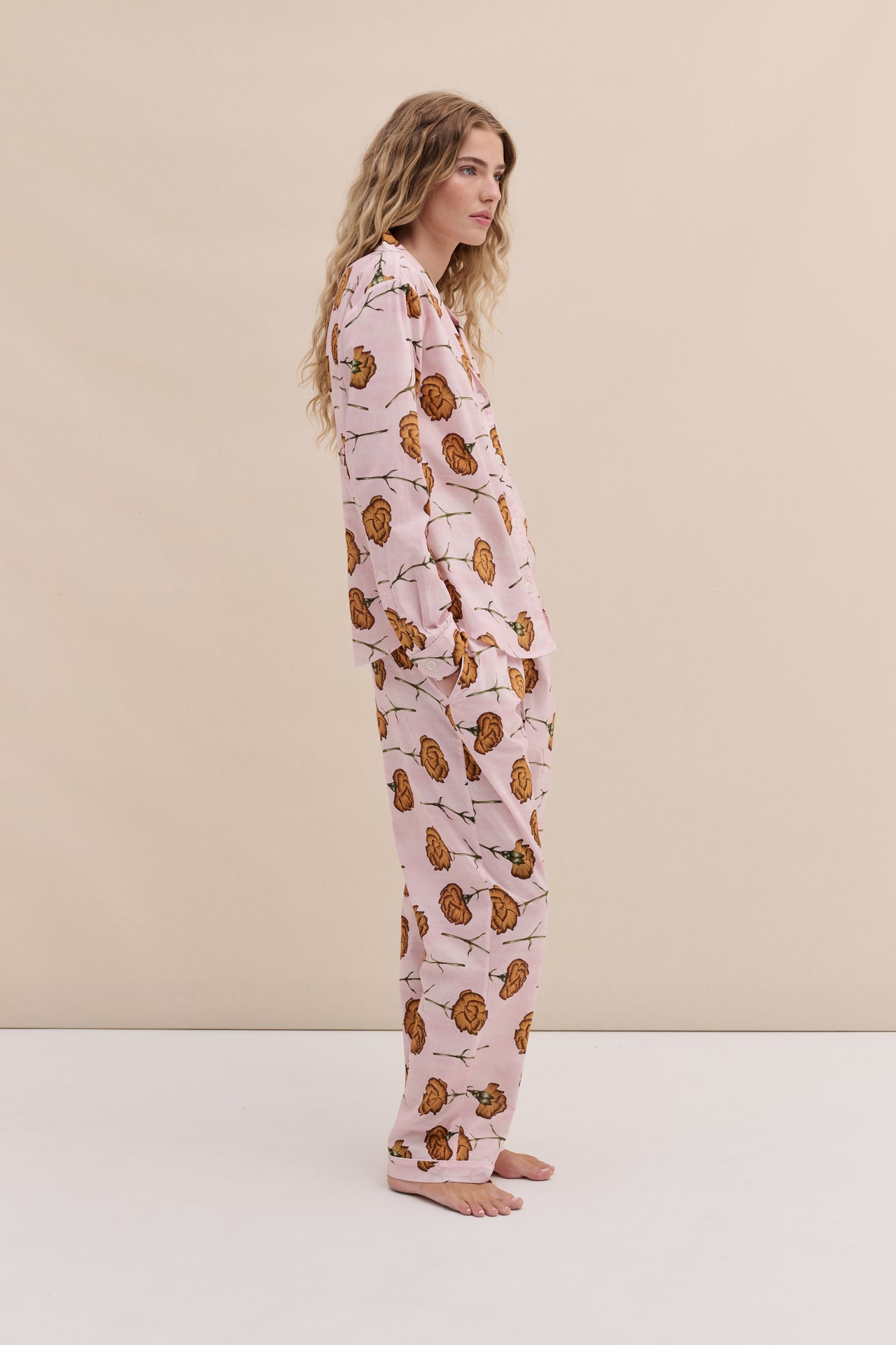 Long Pyjama Set Carnations Pink/Orange