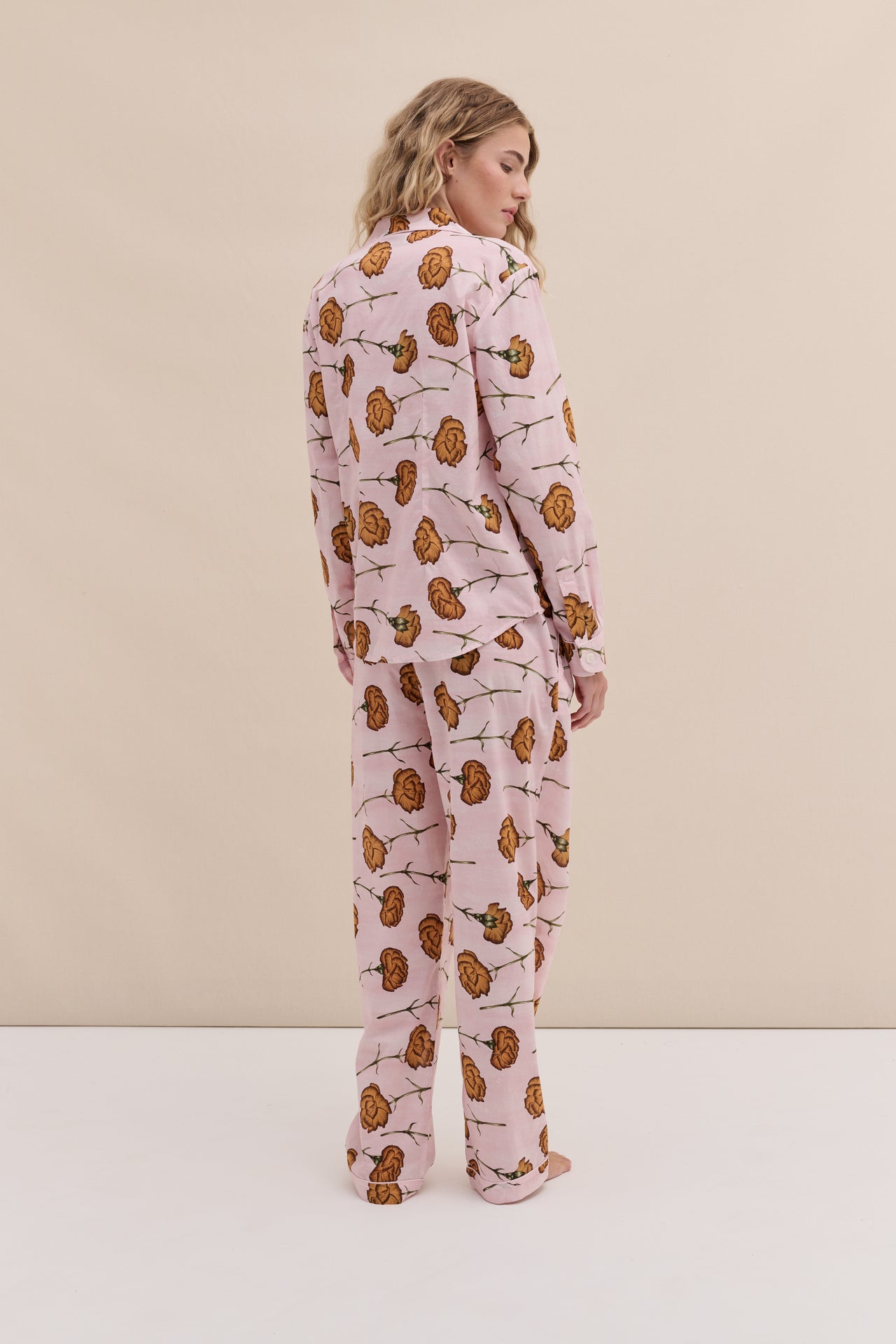 Long Pyjama Set Carnations Pink/Orange