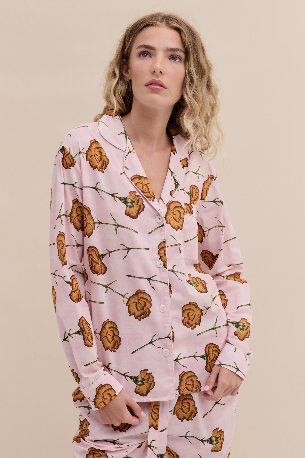 Long Pyjama Set Carnations Pink/Orange