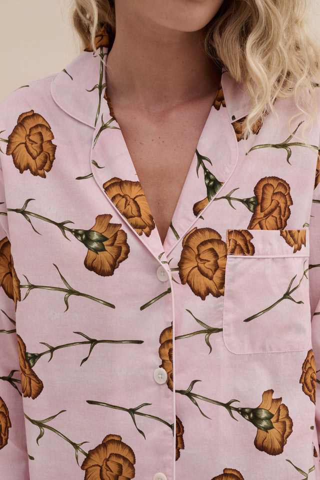 Long Pyjama Set Carnations Pink/Orange