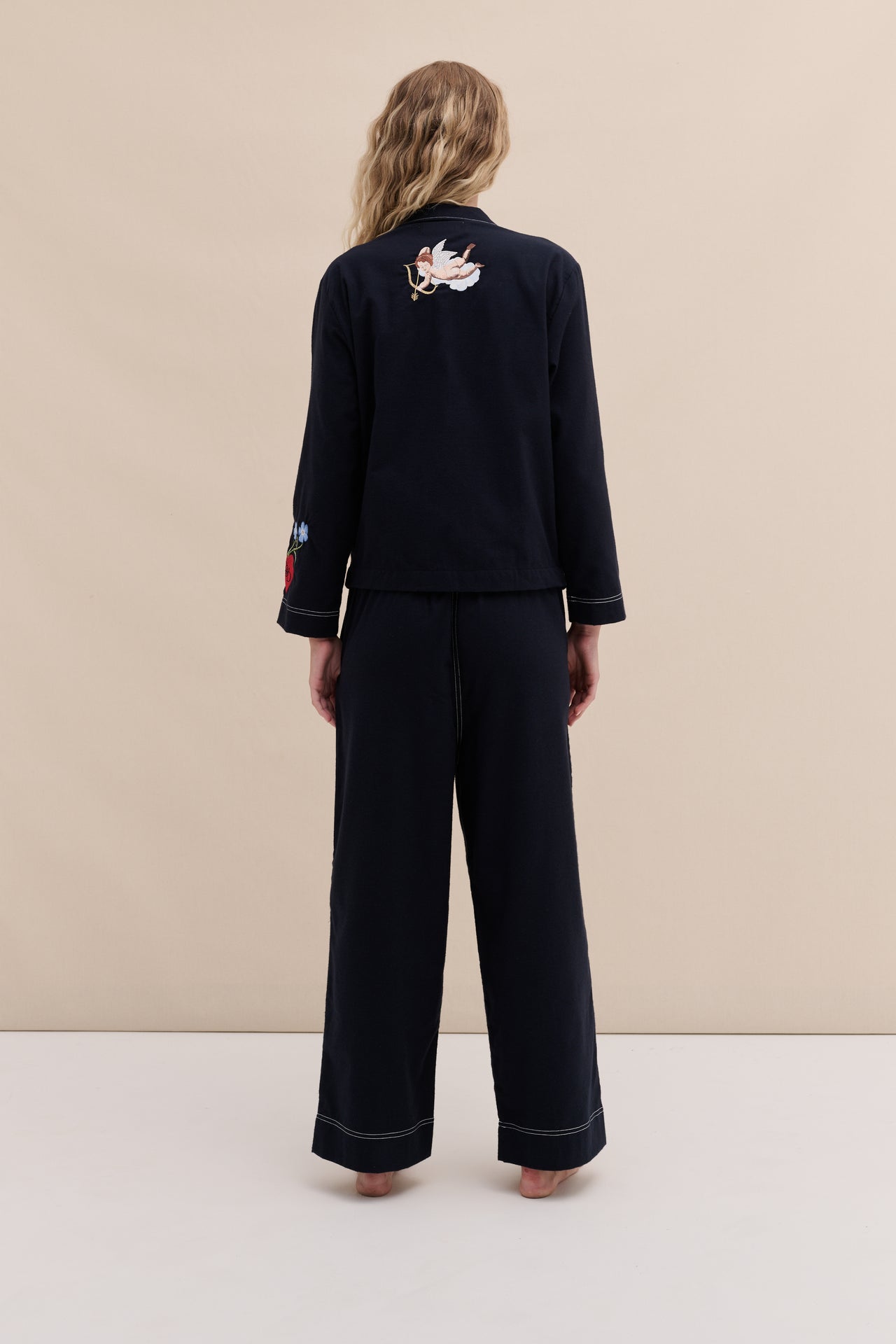 Pocket Set Brushed Cotton Embroidery Navy