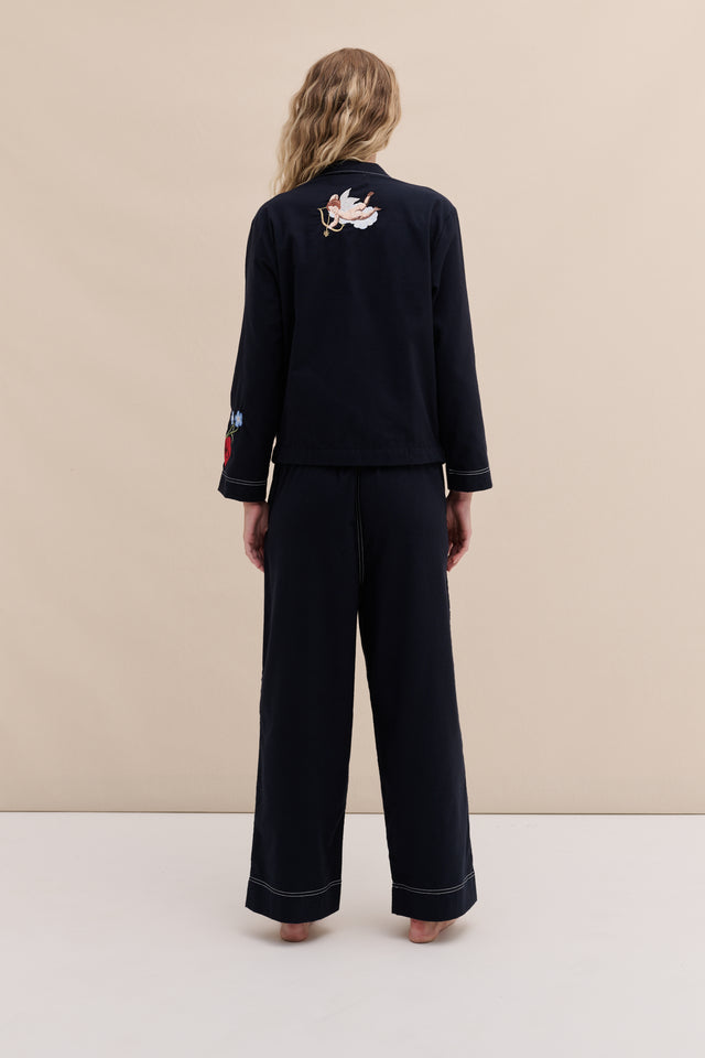 Pocket Set Brushed Cotton Embroidery Navy