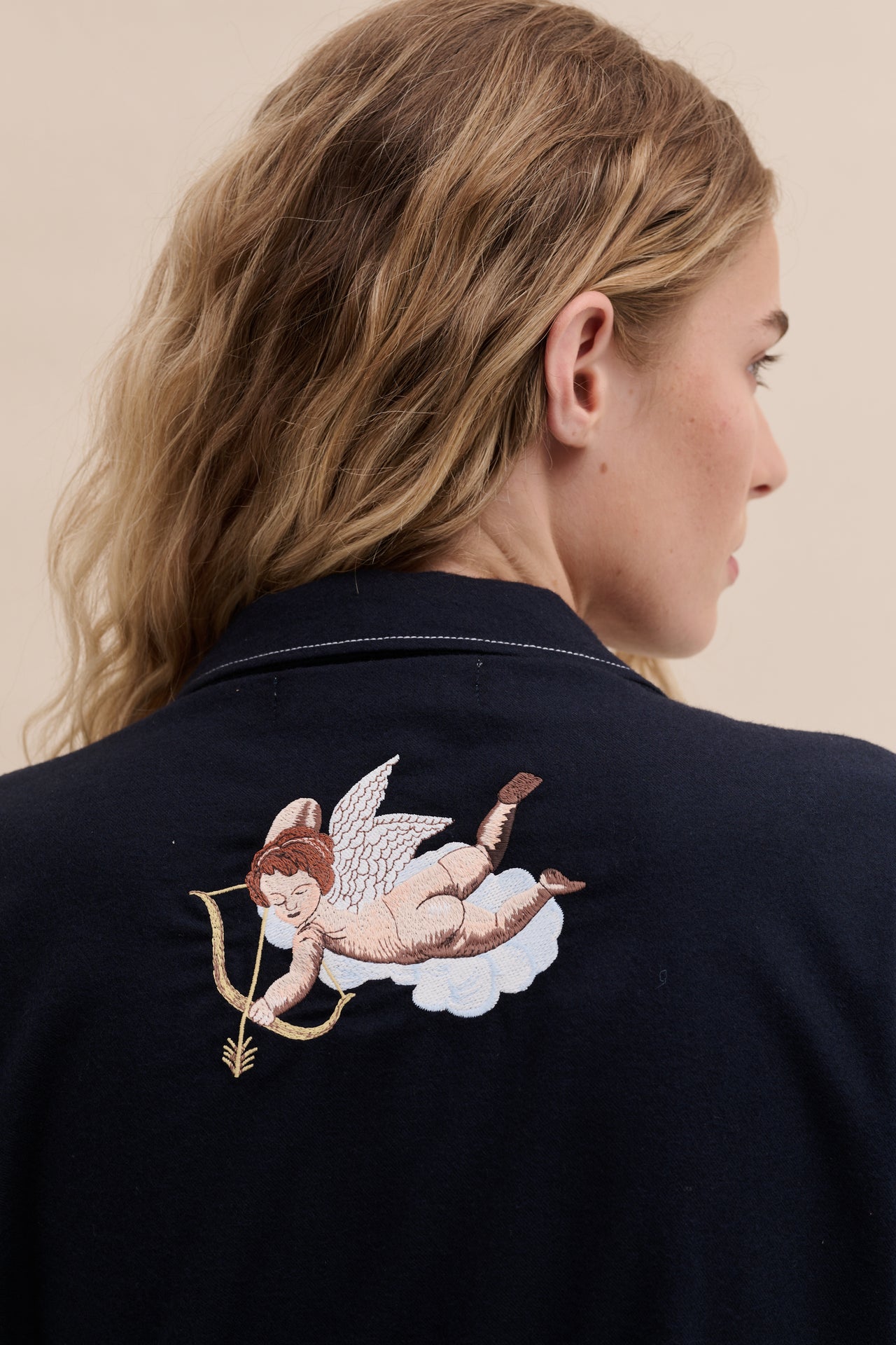 Pocket Set Brushed Cotton Embroidery Navy
