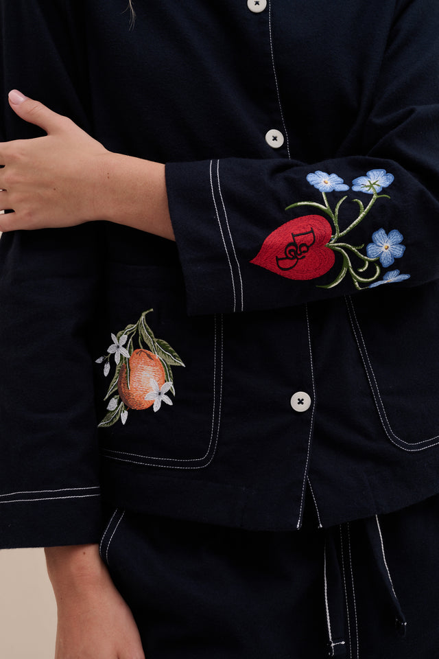 Pocket Set Brushed Cotton Embroidery Navy