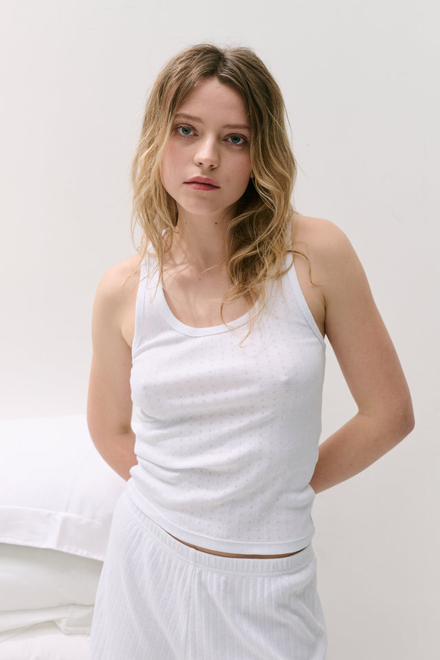 Pointelle Tank Top White