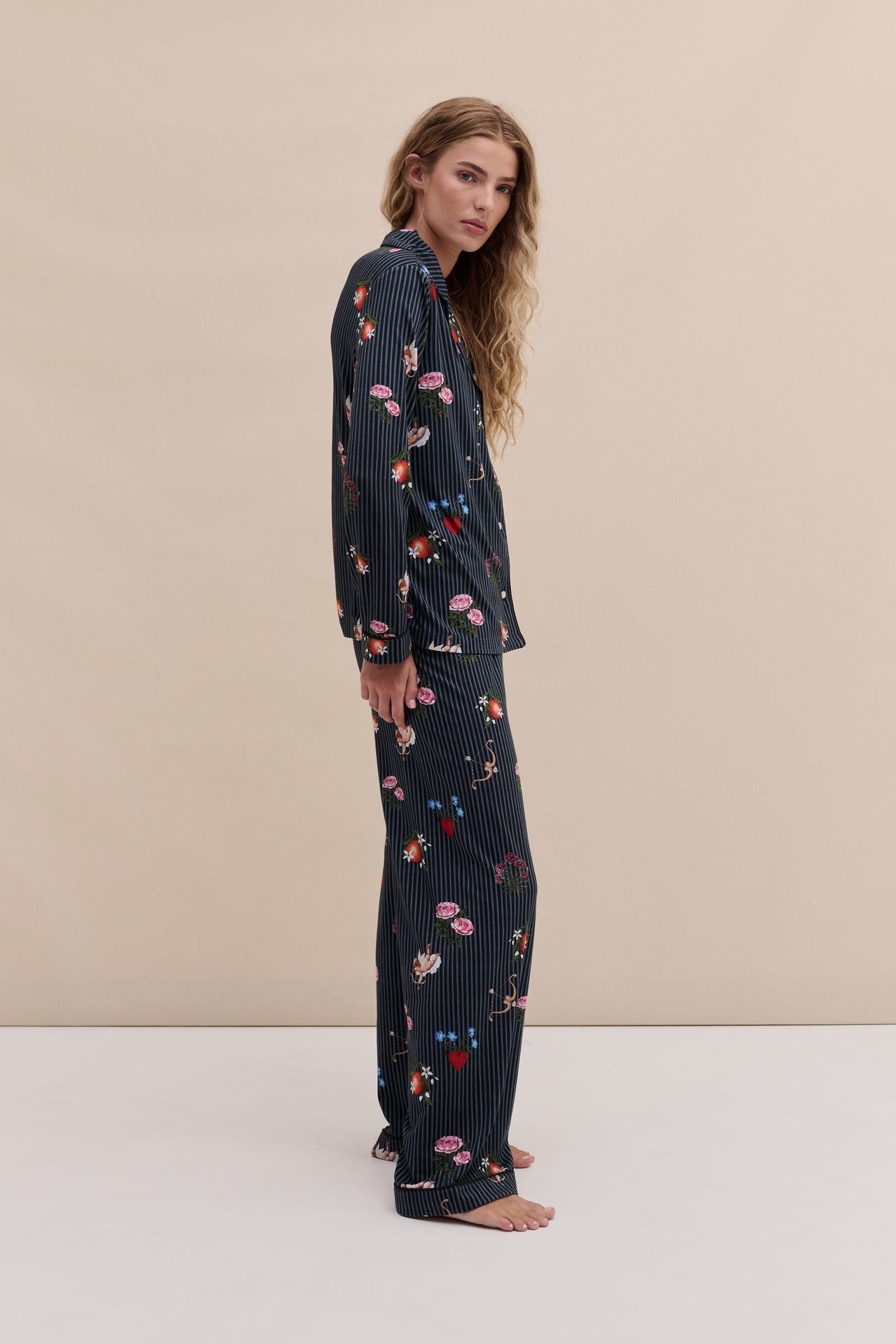 Lyocell Jersey Long Pyjama Set Primavera Pinstripe Navy