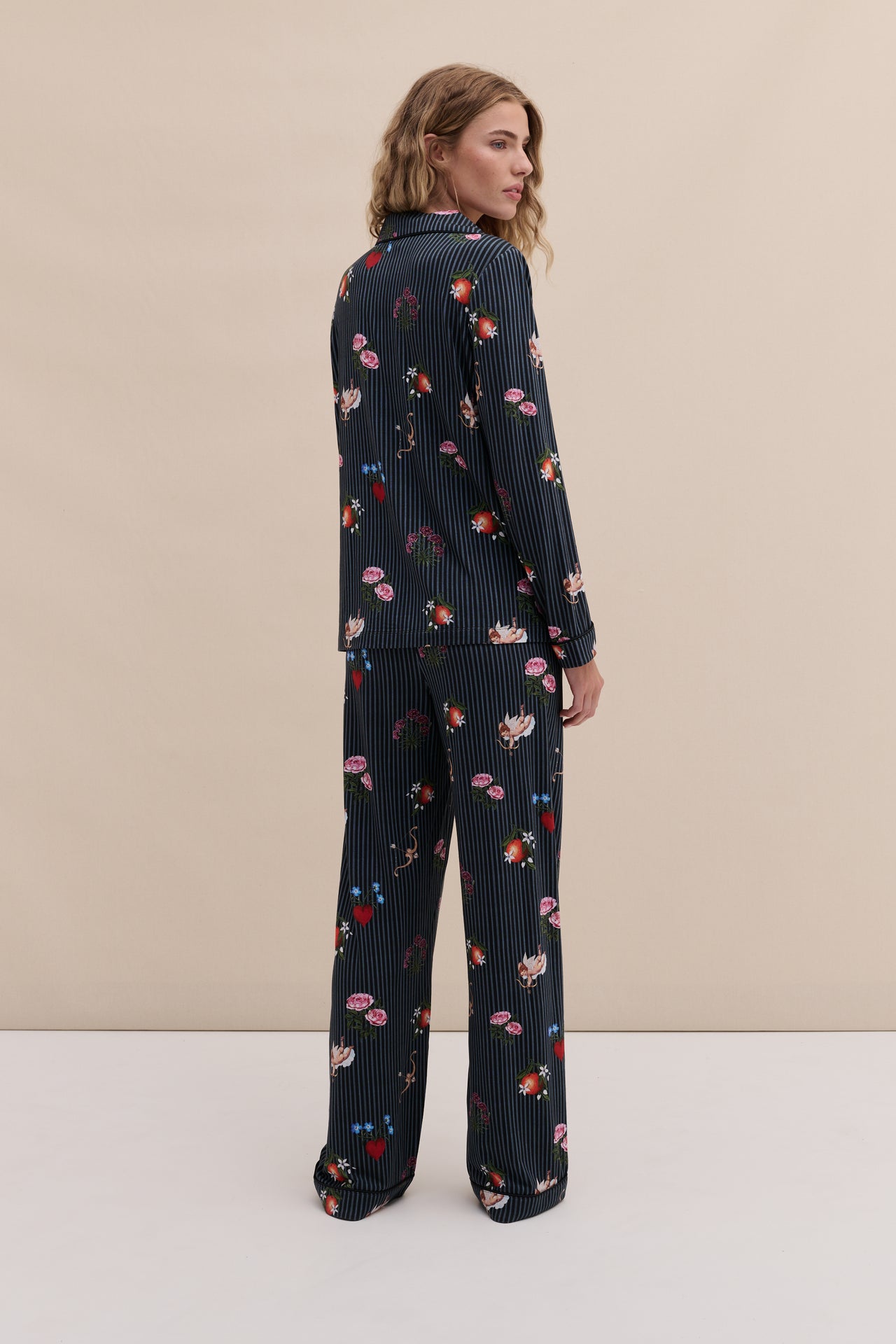 Lyocell Jersey Long Pyjama Set Primavera Pinstripe Navy