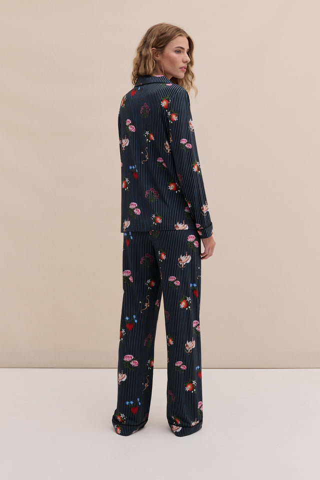 Lyocell Jersey Long Pyjama Set Primavera Pinstripe Navy