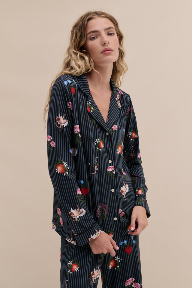 Lyocell Jersey Long Pyjama Set Primavera Pinstripe Navy
