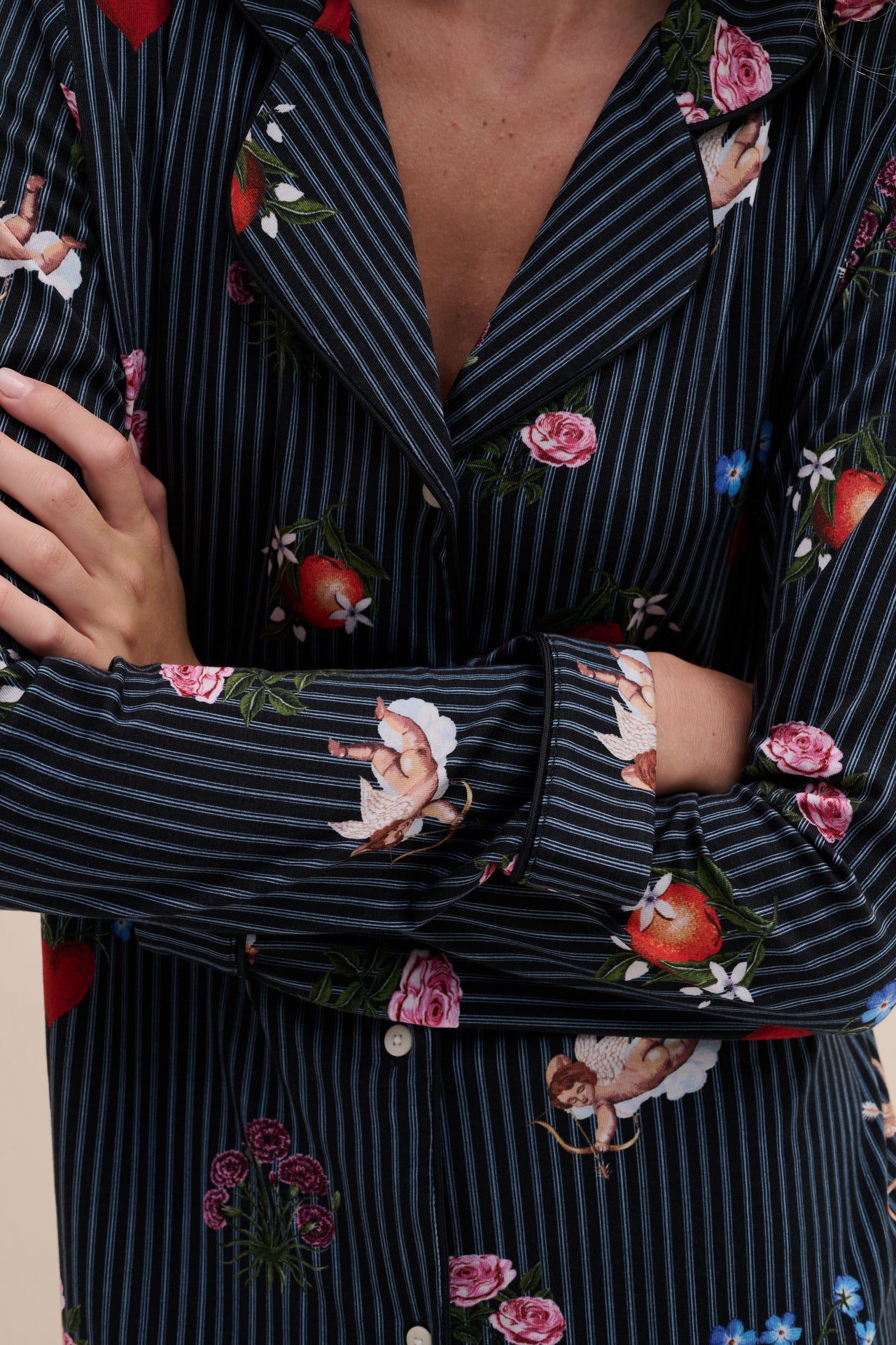 Lyocell Jersey Long Pyjama Set Primavera Pinstripe Navy