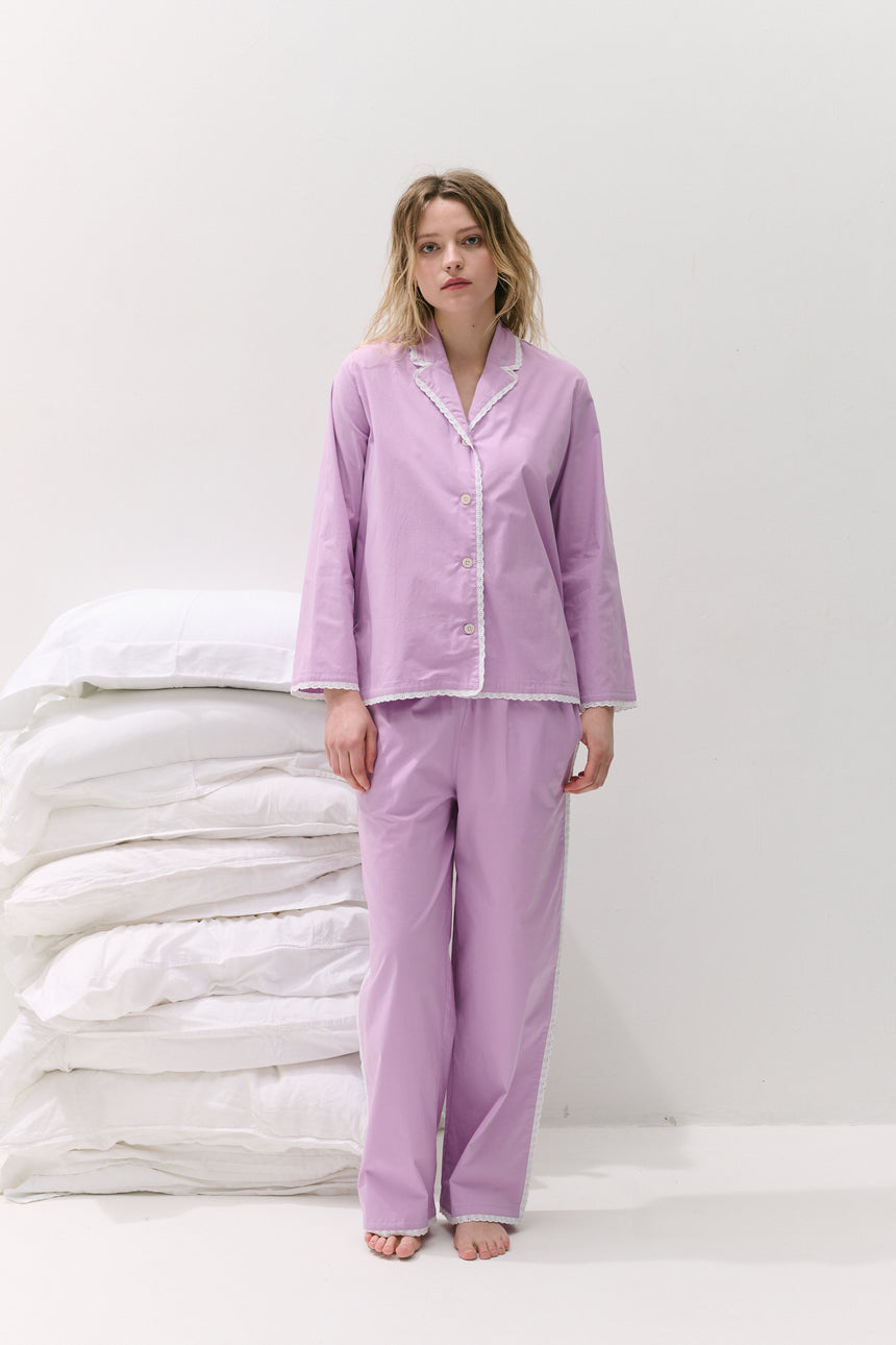 402 Long Pyjama Set Purple with Trims